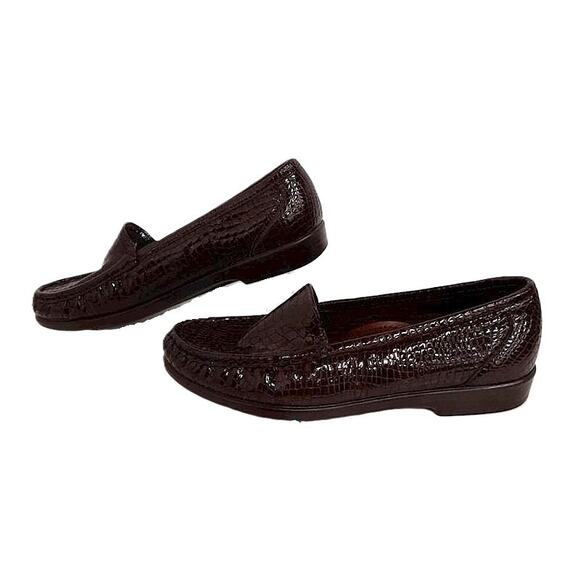 SAS Simplify Brown Faux Croc Patent Leather Comfort Loafers 8W - Picture 7 of 9